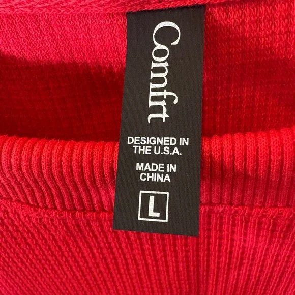 Comfrt Waffle Knit Lounge Set Size Large Red Matching Top Shorts 2 Piece NWOT - Picture 6 of 15